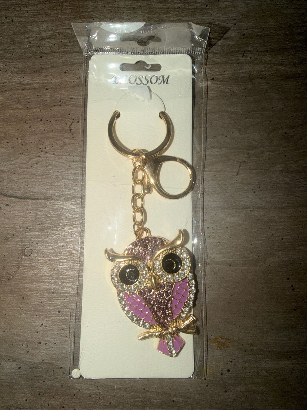 Gold-Tone Owl Keychain with Pink Accents - Picture 1 of 1